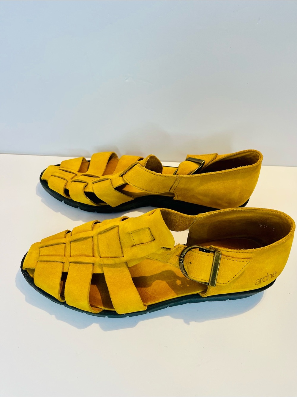 Arche France Yellow Nubuck Leather Sandals Women 37 US 6.5 Comfort Latex Sole - Picture 7 of 13